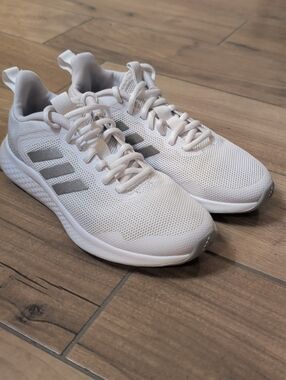 Women's adidas White Cloud Sneakers with Gray Stripes